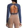 imageAoxjox Long Sleeve Crop Tops for Women Define Sculpt Workout Cropped T Shirt TopNavy