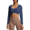 imageAoxjox Long Sleeve Crop Tops for Women Define Sculpt Workout Cropped T Shirt TopNavy
