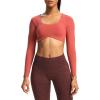 imageAoxjox Long Sleeve Crop Tops for Women Define Sculpt Workout Cropped T Shirt TopRust Red