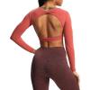 imageAoxjox Long Sleeve Crop Tops for Women Define Sculpt Workout Cropped T Shirt TopRust Red