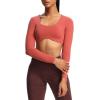 imageAoxjox Long Sleeve Crop Tops for Women Define Sculpt Workout Cropped T Shirt TopRust Red