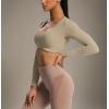 imageAoxjox Long Sleeve Crop Tops for Women Define Sculpt Workout Cropped T Shirt TopTaupe