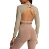 imageAoxjox Long Sleeve Crop Tops for Women Define Sculpt Workout Cropped T Shirt TopTaupe