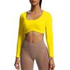 imageAoxjox Long Sleeve Crop Tops for Women Define Sculpt Workout Cropped T Shirt TopVibrant Yellow