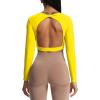 imageAoxjox Long Sleeve Crop Tops for Women Define Sculpt Workout Cropped T Shirt TopVibrant Yellow