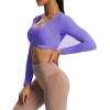 imageAoxjox Long Sleeve Crop Tops for Women Define Sculpt Workout Cropped T Shirt TopViolet