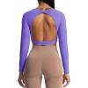 imageAoxjox Long Sleeve Crop Tops for Women Define Sculpt Workout Cropped T Shirt TopViolet