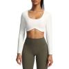 imageAoxjox Long Sleeve Crop Tops for Women Define Sculpt Workout Cropped T Shirt TopWhite