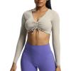 imageAoxjox Long Sleeve Crop Tops for Women Betty Ruched V Neck Workout Cropped T Shirt TopMink