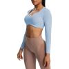 imageAoxjox Long Sleeve Crop Tops for Women Define Sculpt Workout Cropped T Shirt TopLight Blue