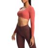 imageAoxjox Long Sleeve Crop Tops for Women Define Sculpt Workout Cropped T Shirt TopRust Red