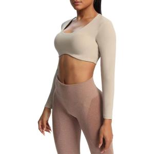 imageAoxjox Long Sleeve Crop Tops for Women Define Sculpt Workout Cropped T Shirt Top1 Mink