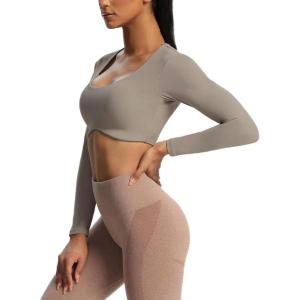 imageAoxjox Long Sleeve Crop Tops for Women Define Sculpt Workout Cropped T Shirt TopDriftwood