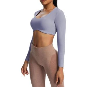 imageAoxjox Long Sleeve Crop Tops for Women Define Sculpt Workout Cropped T Shirt TopLazuli