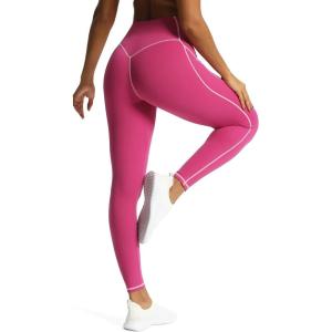 imageAoxjox Workout Leggings for Women High Waisted Exercise Athletic Gym Fitness Yoga Lined PantsBaton Red Mauve