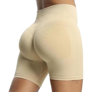imageAoxjox Workout Seamless Biker Shorts for Women High Waisted Exercise Athletic Gym Fitness Yoga Contour Sculpt ShortPale Khaki