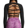 imageAoxjox Long Sleeve Crop Tops for Women Front Cutout Lacey Workout Crisscross Cropped T Shirt TopA Black