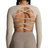 imageAoxjox Long Sleeve Crop Tops for Women Front Cutout Lacey Workout Crisscross Cropped T Shirt TopA Mink