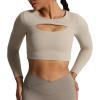 imageAoxjox Long Sleeve Crop Tops for Women Front Cutout Lacey Workout Crisscross Cropped T Shirt TopA Mink