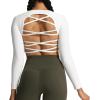 imageAoxjox Long Sleeve Crop Tops for Women Front Cutout Lacey Workout Crisscross Cropped T Shirt TopA White