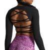 imageAoxjox Long Sleeve Crop Tops for Women Front Cutout Lacey Workout Crisscross Cropped T Shirt TopA Black