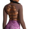 imageAoxjox Long Sleeve Crop Tops for Women Front Cutout Lacey Workout Crisscross Cropped T Shirt TopA Fudge Coffee