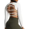 imageAoxjox Long Sleeve Crop Tops for Women Front Cutout Lacey Workout Crisscross Cropped T Shirt TopA White