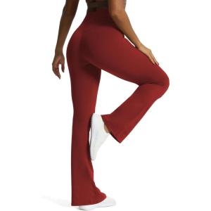 imageAoxjox Flare Leggings for Women Trinity Tummy Control High Waisted Wide Leg Yoga PantsBurgundy