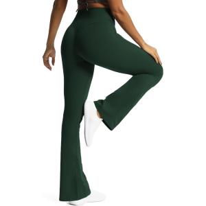 imageAoxjox Flare Leggings for Women Trinity Tummy Control High Waisted Wide Leg Yoga PantsForest Green