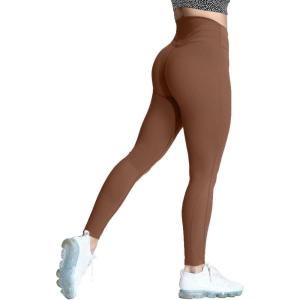 imageAoxjox High Waisted Workout Leggings for Women Trinity Yoga PantsDandelion Brown