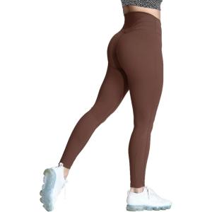 imageAoxjox High Waisted Workout Leggings for Women Trinity Yoga PantsDark Brown