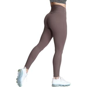 imageAoxjox High Waisted Workout Leggings for Women Trinity Yoga PantsFudge Coffee