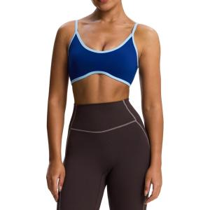imageAoxjox Womens Color Block Workout Sports Bras Fitness Blackless Padded Bra Athletic Yoga Crop Tank TopBellwether Blue Airy Blue