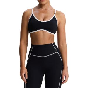 imageAoxjox Womens Color Block Workout Sports Bras Fitness Blackless Padded Bra Athletic Yoga Crop Tank TopBlack and White