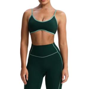 imageAoxjox Womens Color Block Workout Sports Bras Fitness Blackless Padded Bra Athletic Yoga Crop Tank TopForest Green Sage Green
