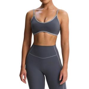 imageAoxjox Womens Color Block Workout Sports Bras Fitness Blackless Padded Bra Athletic Yoga Crop Tank TopIron Grey Grey
