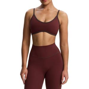 imageAoxjox Womens Color Block Workout Sports Bras Fitness Blackless Padded Bra Athletic Yoga Crop Tank TopRum Raisin Mulch