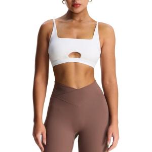 imageAoxjox Womens Workout Ellie Sports Bra Cutout Training Fitness Running Yoga Crop Tank TopWhite