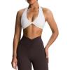 imageAoxjox Womens Workout Halter Sport Bras Fitness Backless Padded Rosie Bra Yoga Crop Tank TopWhite