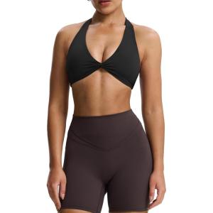 imageAoxjox Womens Workout Halter Sport Bras Fitness Backless Padded Rosie Bra Yoga Crop Tank TopBlack
