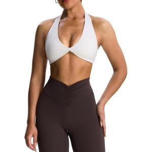 imageAoxjox Womens Workout Halter Sport Bras Fitness Backless Padded Rosie Bra Yoga Crop Tank TopWhite