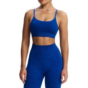 imageAoxjox Workout Seamless Camo Sports Bra for Women Adjustable Fitness Padded Exercise Gym Bras Yoga Crop Tank TopBlue