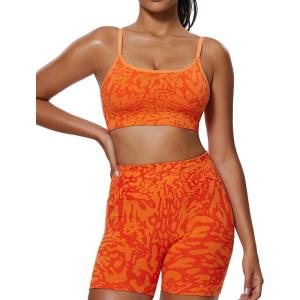 imageAoxjox Workout Seamless Camo Sports Bra for Women Adjustable Fitness Padded Exercise Gym Bras Yoga Crop Tank TopOrange