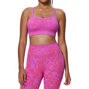 imageAoxjox Workout Seamless Camo Sports Bra for Women Adjustable Fitness Padded Exercise Gym Bras Yoga Crop Tank TopShelly Pink