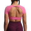 imageAoxjox Short Sleeve Crop Tops for Women Clarissa Hollow Back Workout Cropped T Shirt TopAzalea Pink
