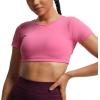 imageAoxjox Short Sleeve Crop Tops for Women Clarissa Hollow Back Workout Cropped T Shirt TopAzalea Pink