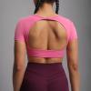 imageAoxjox Short Sleeve Crop Tops for Women Clarissa Hollow Back Workout Cropped T Shirt TopAzalea Pink