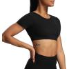 imageAoxjox Short Sleeve Crop Tops for Women Clarissa Hollow Back Workout Cropped T Shirt TopBlack