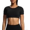 imageAoxjox Short Sleeve Crop Tops for Women Clarissa Hollow Back Workout Cropped T Shirt TopBlack