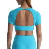 imageAoxjox Short Sleeve Crop Tops for Women Clarissa Hollow Back Workout Cropped T Shirt TopCascade Blue